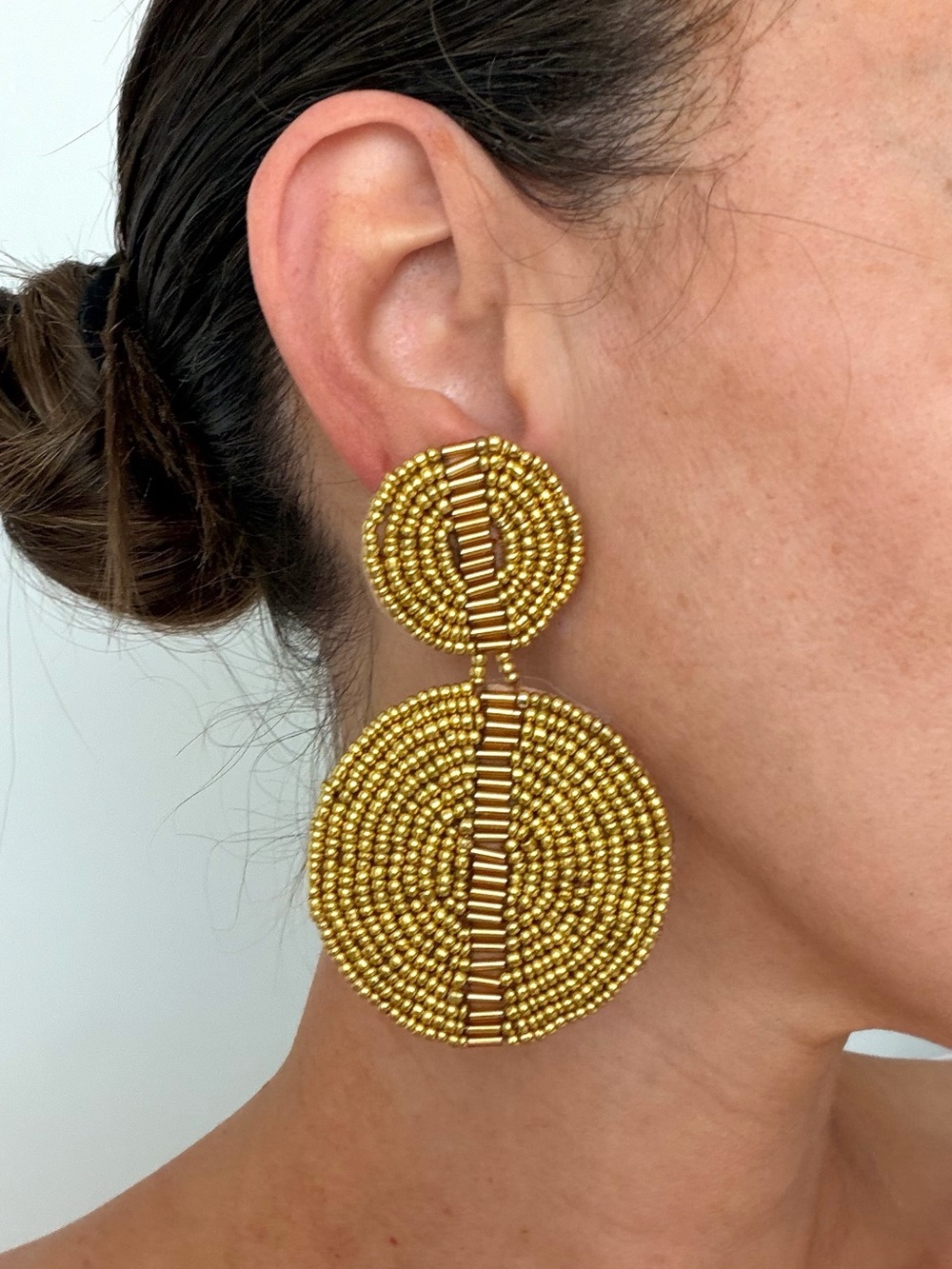Large Gold Boho Beaded Circle Dangle Earrings